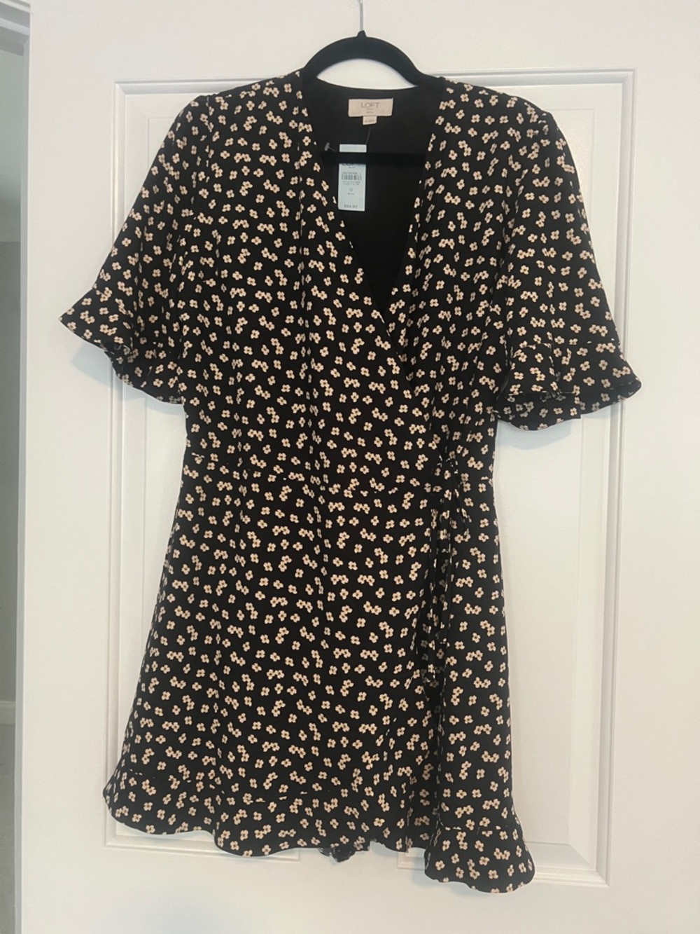 LOFT Black Mini Wrap Romper/Dress with Cream Floral Print